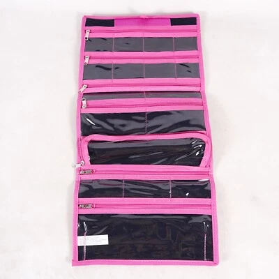 Pink Roll-up Cosmetic Makeup Travel Bag Foldable Storage Organizer Pouch Case - Image 1 of 4