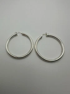 Pendientes de aro brillantes gruesos de plata de ley vintage de 5 cm - Imagen 1 de 4