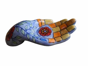 Hand Painted Ceramic Hand Shaped Trinket Dish Incense Or Tealight Candle Holder - Picture 1 of 6