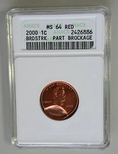 2000 Broad Strike Partial Brockage Error Penny ANACS MS64 - Picture 1 of 2