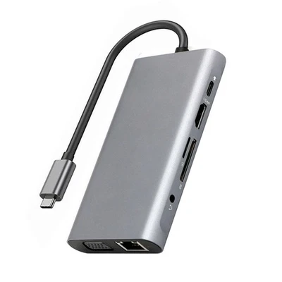 10 in 1 USB Hub Charging Dock Type C HDMI VGA TF RJ45 PD Multi Port Adapter M - Image 1 of 4