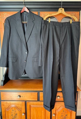 The Andover Shop Suit Mens 44R Stripe 2 Piece Two Button Pleated Pants Made USA - Image 1 of 4