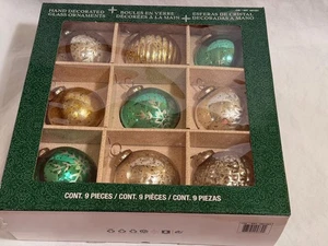 Glas Weihnachtsschmuck handverziert 9 Stück Modell 1601221 EUC grün & gold - Bild 1 von 8