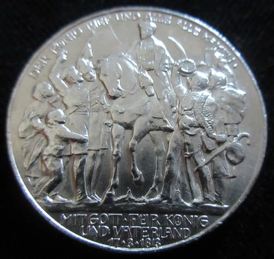 MDS DEUTSCHES REICH KAISERREICH DREI 3 MARK 1913 "BEFREIUNGSKRIEGE", SILBER #C - Bild 1 von 2