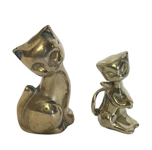 Solid Brass Cat Kitten Figurine Statue Leonard Korea India MCM VTG Lot 2 Small - Picture 1 of 11
