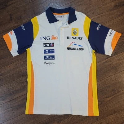 Vintage Fernando Alonso Renault F1 Team Mens Polo Shirt White M Racing RARE - Image 1 of 4