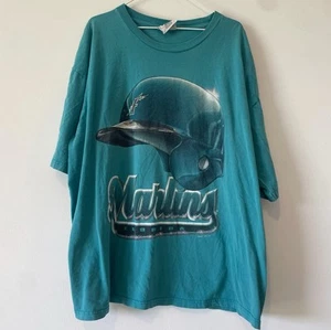 T-shirt casco sportivo vintage Florida Marlins anni 90 noce moscata Lee uomo 2XL blu - Foto 1 di 6