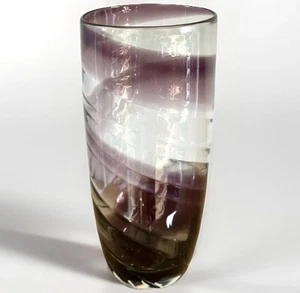 Mid-Century Scandinavian Hand-Blown Art Glass Clear Purple Swirl Large Vase 11” - Picture 1 of 8