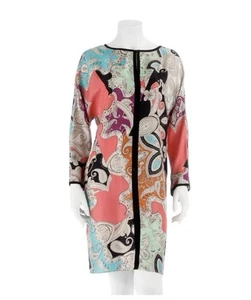 ETRO 100% Silk Shift Dress Size 48 Long Sleeve, Pockets, Paisley Print, NEW - Picture 1 of 9