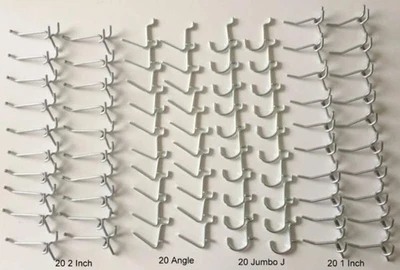 PROCRAFT (80 Pack) Garage Tool Pegboard Display. 20 Ea of 1", 2", Angle, and J Peg Hooks