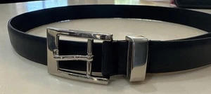 Genuine Leather Mens Slim Black Belt Silver Buckle 38” - Picture 1 of 9