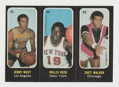 Pegatinas Topps Trios 1971-72 #31-32-33 Jerry West Willis Reed Chet Walker EX-MT Foto 1 de 2