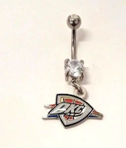Belly Ring NBA Basketball Oklahoma City Thunder Sports Dangle w/Clear Gem - Picture 1 of 3