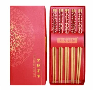 483 Chopsticks 5 Paar Stäbchen Bambus Essstäbchen Holz rot wiederverwendbar - Bild 1 von 7