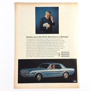 Mustang VTG 1960s PRINT AD Blue Hardtop Should A Man In His 50s Be Allowed Out - Imagen 1 de 1