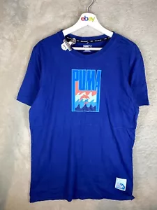 PUMA Casual T-Shirts Top Size L Mens Blue Logo Short Sleeve - Picture 1 of 11