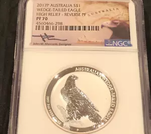 2017 AUSTRALIA $1 AQUILA A ZEPPA ALTO RILIEVO REV PF70 MERCANTI ARGENTO #43L - Foto 1 di 13