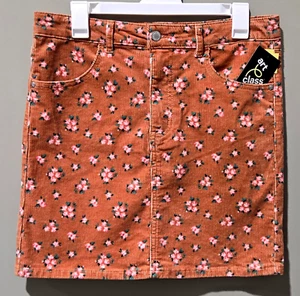 Art Class Girls XXL 18 Dusk Orange Floral Print Adjustable Waist Corduroy Skirt - Picture 1 of 7