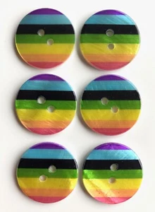 Rainbow Stripes Design Shell Buttons, 23mm Wide, MoP, Pack of 6 or 12, Pride - Picture 1 of 1