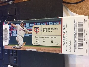 Talón de boleto de Minnesota Twins V Philadelphia Phillies 2016 18/06 Tommy Joseph RH #8 - Imagen 1 de 1