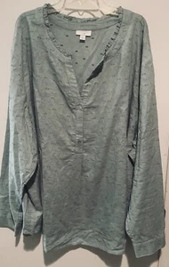 J Jill grün bestickt Baumwolle Rüschen V-Ausschnitt Boho Bauern Bluse Plus Größe 4X - Bild 1 von 11