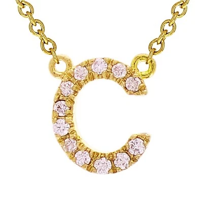 Collar Colgante Oro Amarillo Blanco o Rosa 14k Diamante Inicial Letra C 18" Foto 1 de 4