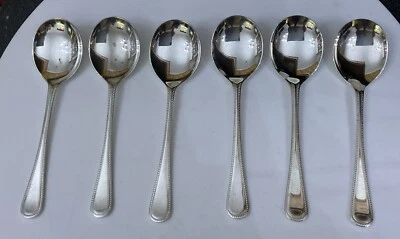 De Colección 6 X Cucharas Sopera Plato Plateado Borde Cuentas Sheffield Cuentas 17.5cm - Cubiertos Foto 1 de 4