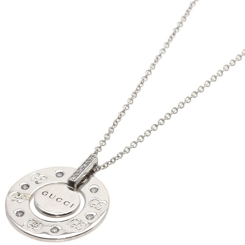 Collana Gucci icona logo GG cerchio tondo diamante K18 oro bianco