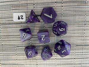 Dk Purple Swirl Polyhedral Dice d20 d12 d10 d8 d6 d4 d% 7 pc. DND RPG Lot 29