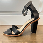 Loeffler Randal Women Ankle Strap 4" Heel Leather Sandals, Black, Size 10M