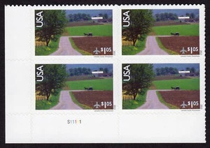 Scott #c150 Lancaster, PA (Amish) $1.05 Plate Block of 4 Airmail Stamps - MNH LL - Picture 1 of 1