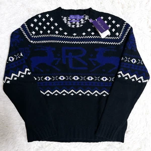 Ralph Lauren Purple Label 100% Cashmere Sweater Knit Deer RL Black Purple NEW - Picture 1 of 14