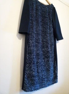 Riani - Navy Blue shift Dress Textured knit Panel metalised glitter Size UK 16 - Picture 1 of 10