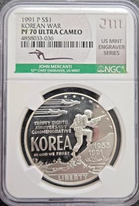 1991 - P S1$ Korean War Commemorative Silver Dollar NGC PF70 Ultra Cameo - Picture 1 of 3