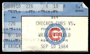 1984 Wrigley Field Ticket Sep 10 Cubs vs. Phillies (Sandberg Rookie Year) #B - Picture 1 of 2