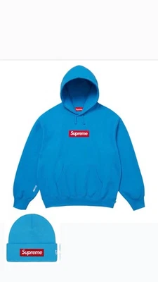 Conjunto de sudadera y gorro con capucha Supreme Box Logo cian (FW 25) Tyler TALLA M  Foto 1 de 4