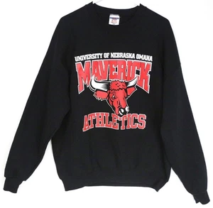 VTG UNO University of Nebraska Omaha Mavericks Black Crewneck Sweatshirt Mens XL - Picture 1 of 6