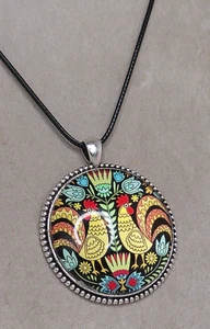 Gorgeous Ukrainian Folkart Large Pendant Glass Necklace, 18", 1.75" #1 - Picture 1 of 1