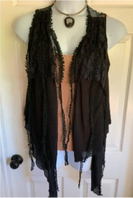 Chaleco túnica Pretty Angel L mezcla de lino negro 2 piezas encaje en capas caprichoso hada Foto 1 de 4