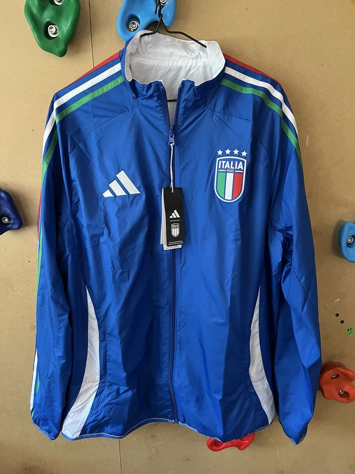adidas Men Jacket Sz Large Italy Anthem Reversible Blue White Soccer IX0418