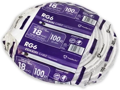 Cable coaxial Southwire 18 AWG RG6 100 pies 18 bobinas blanco TV por satélite o por cable Foto 1 de 2