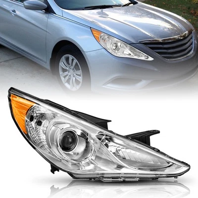 FOR 2011 2012 2013 2014 HYUNDAI SONATA CHROME HALOGEN HEADLIGHT LEFT PASSENGER  - Image 1 of 4