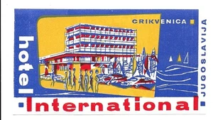 Etiqueta de equipaje antigua sin usar Art Deco Hotel International Crikvenica Yugoslavia - Imagen 1 de 1