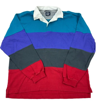 Camisa de Rugby Dockers De Colección Hombres XL Azul Teal Rojo Bloque de Color Años 90 Y2K Polo Occidental Foto 1 de 4