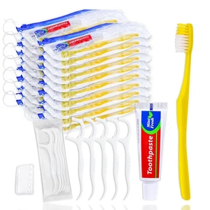 30 pcs Disposable Toothbrushes with Toothpaste and Floss Set,Yellow Individua... - Bild 1 von 7