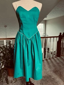 Vestido Solero Billy Jack For Her Vintage Años 80 Verde Esmeralda Ver Medidas para Talla - Imagen 1 de 10