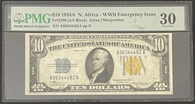 1934-A $10 FEDERAL RESERVE “NORTH AFRICA” SILVER CERTIFICATE PMG VF-30 - Image 1 of 2