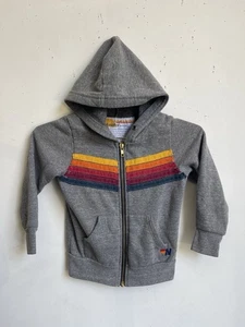 Aviator Nation Grey Rainbow Striped Youth Kids Hoodie Size 4 - Picture 1 of 10