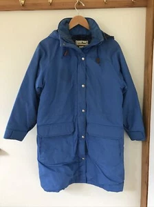 Vtg 80s LL Bean Wool Lined Blue Nylon Cotton Zip Up Winter Coat Hood S 42" USA - Picture 1 of 8