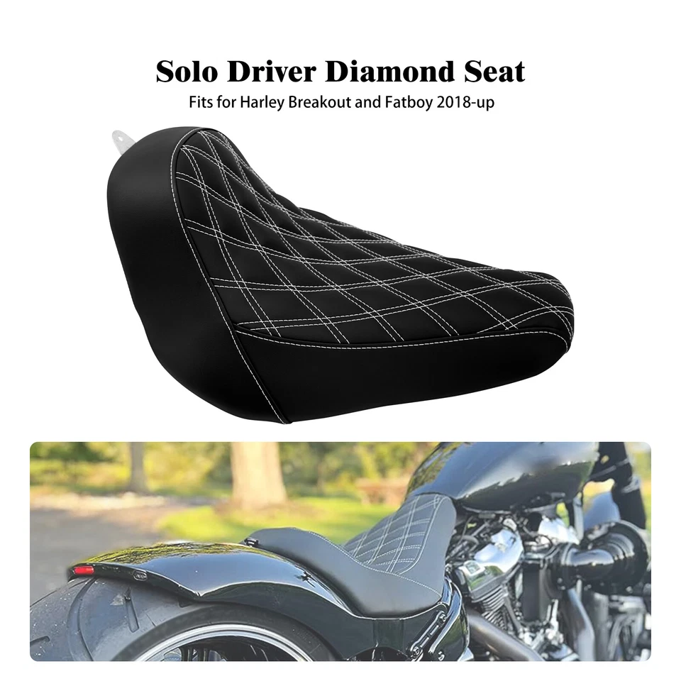 Black Front Driver Solo Seat w/ White For Harley Breakout FXBR Fat Boy 2018-2023 Foto 1 de 4